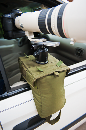 An Arca Swiss Ball head is attached to the V2 Plate™ with a 500mm lens