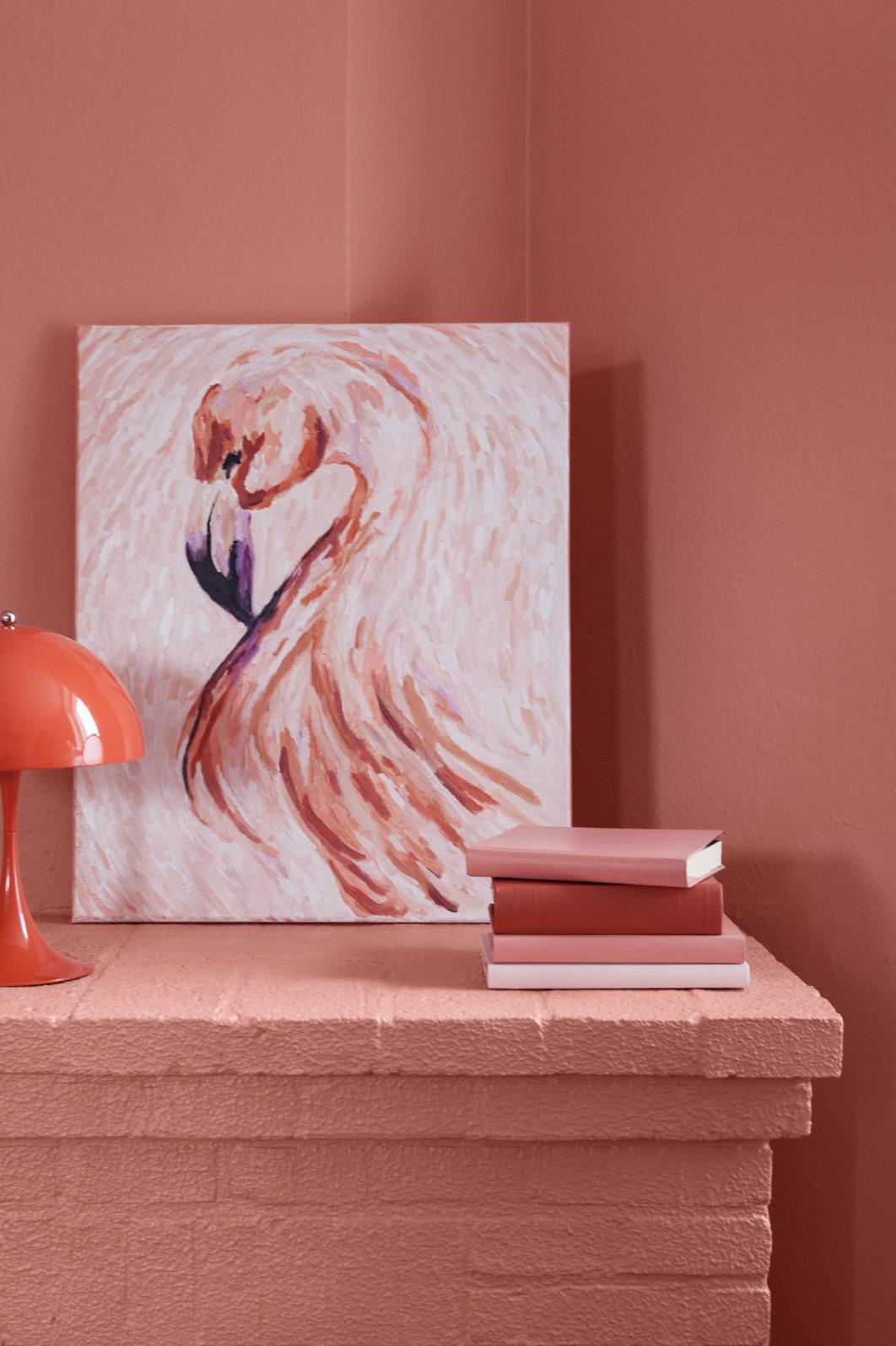 Tikkurilan vuoden väri K319, Flamingo. Sävyä kuvaillaan seuraavasti: persikkainen, mehukas ja elinvoimainen, ripaus auringonpaistetta ja leikkisyyttä! Kuva: Tikkurila