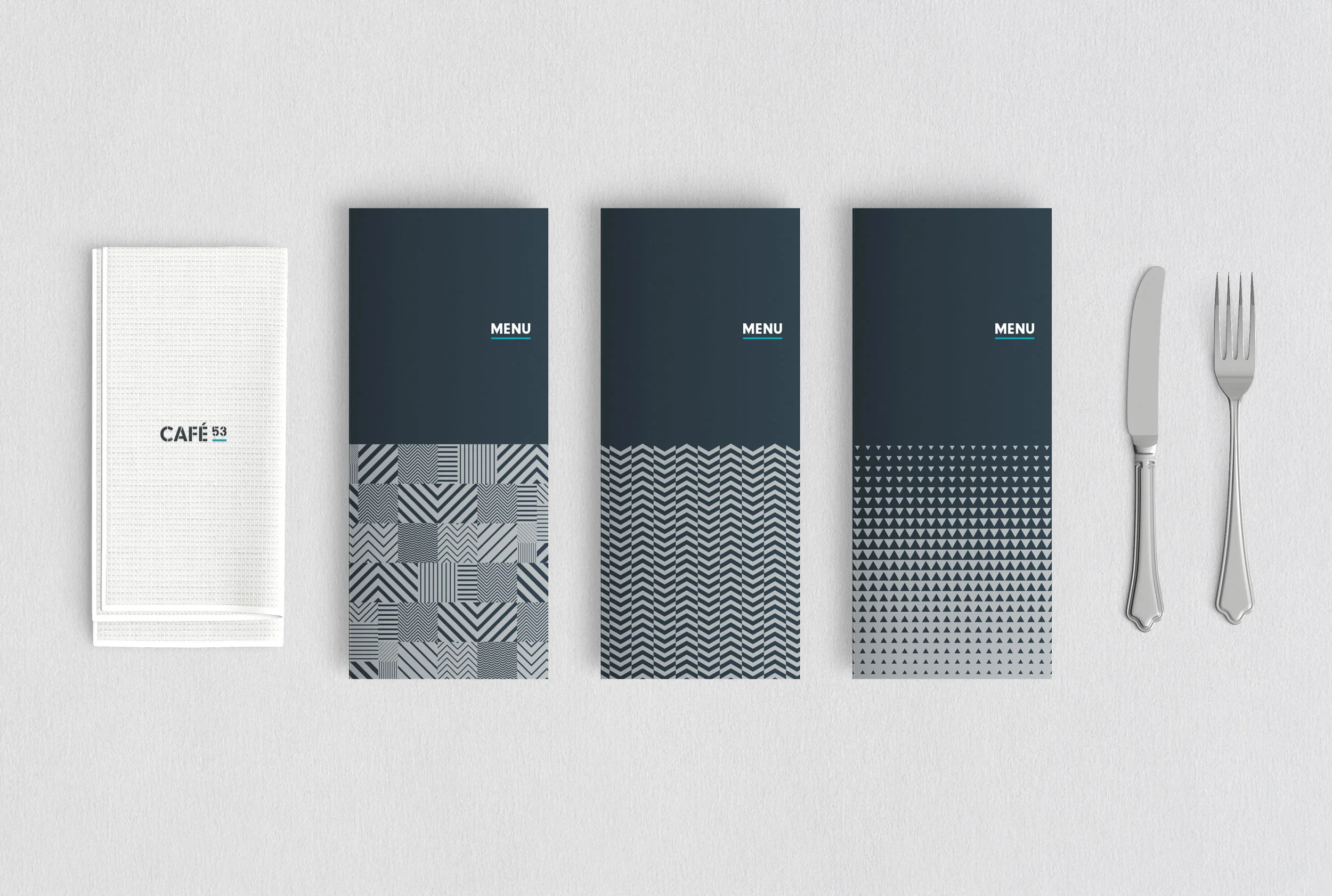 Flight Deck 53 Cafe identity and menus – Design by Ian Whalley