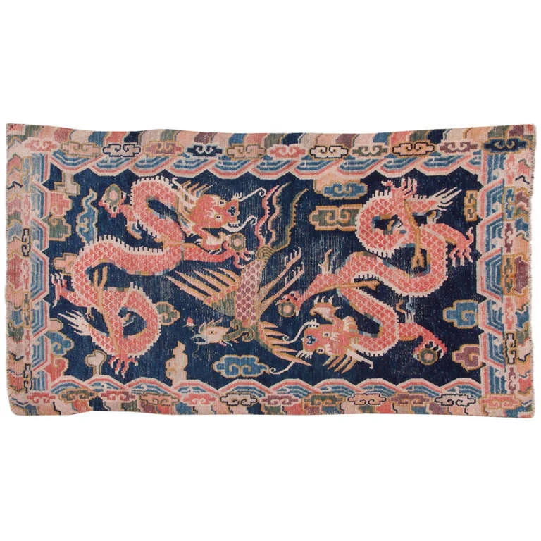 Antique Tibetan Double Dragon Phoenix Khaden Rug; InvNr. DG-0232