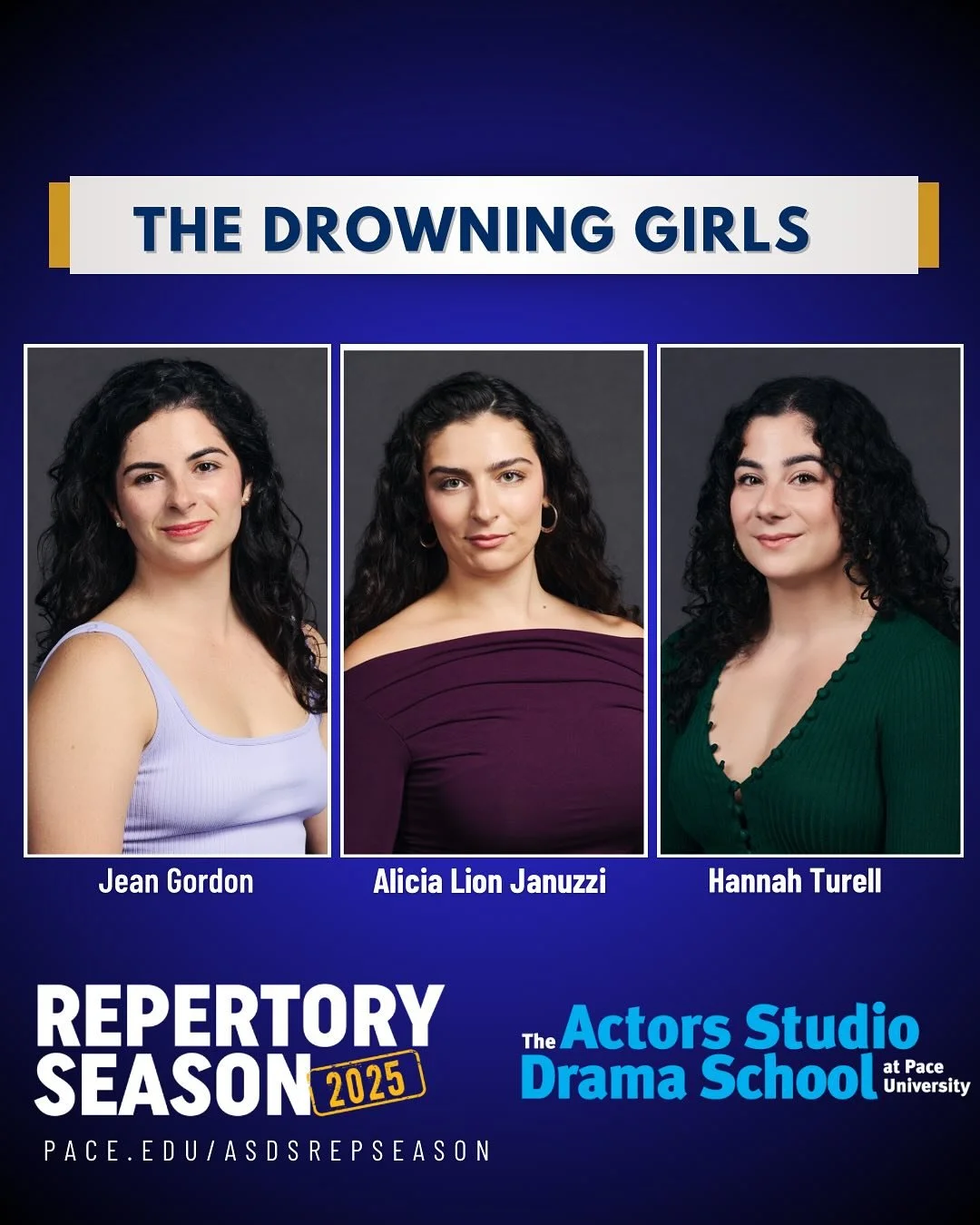 Introducing the cast and creative team for the Repertory Season Week 5 production of The Drowning Girls by Beth Graham, Daniela Vlaskalic, and Charlie Tomlinson directed by MFA director Nick Cartusciello starring Jean Gordon, Alicia Lion Januzzi, and