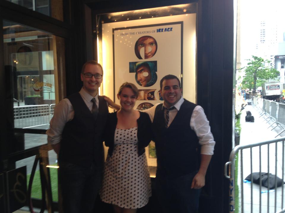 Anthony with fellow Blue Sky PA's Joshua Brock and Meghan Lima at the world premiere of the feature film Epic in New York City.