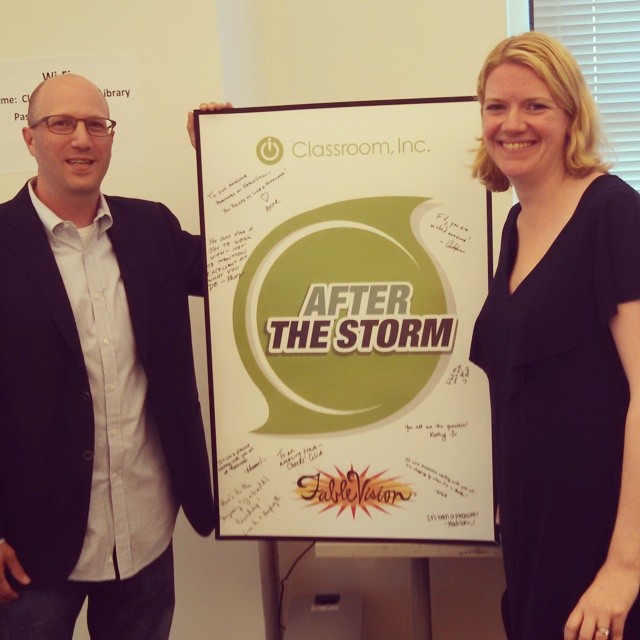 FableVision's Gary Goldberger and Classroom, Inc.'s Anne Richards at the After the Storm launch party in New York City.