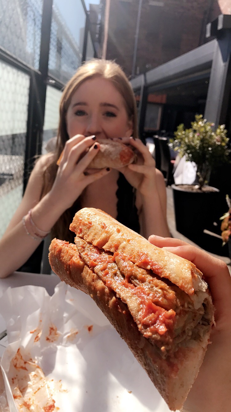  Scarfing down an eggplant parm sub in Boston's North End&nbsp; 