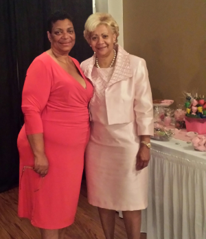 Joycelynn Jarrell (left) and Dr. Denise Johnson (right) at the Day of Pink Brunch. Jarrell credits LBCHP for helping save her life. 