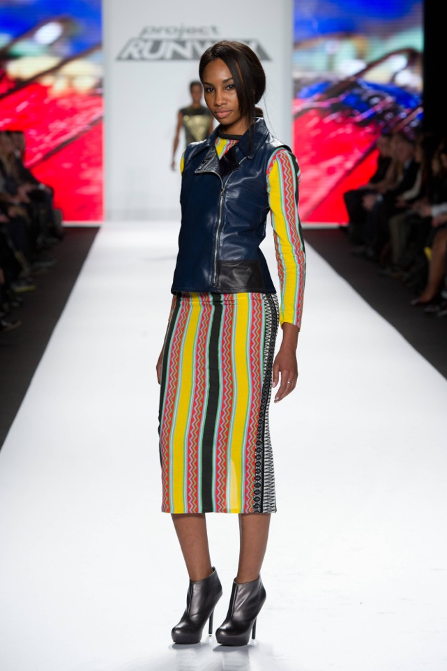 Macchu Picchu Punk (FW 2013) Blue leather vest, Fitted t-shirt dress in vintage fabric