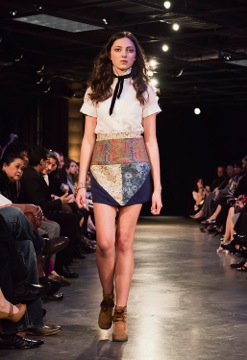 Fall/Winter 2011 White cotton shirt, velvet tie and patchwork skirt 
