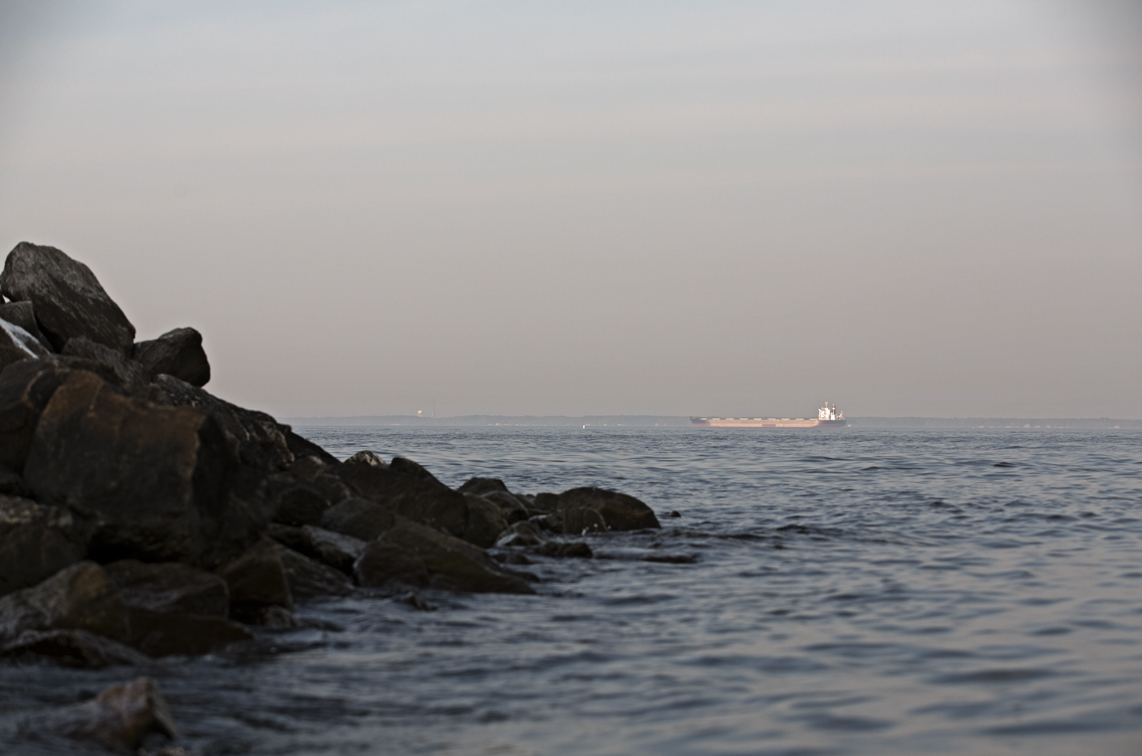 a container ship on the way up the mighty chesapeake bay