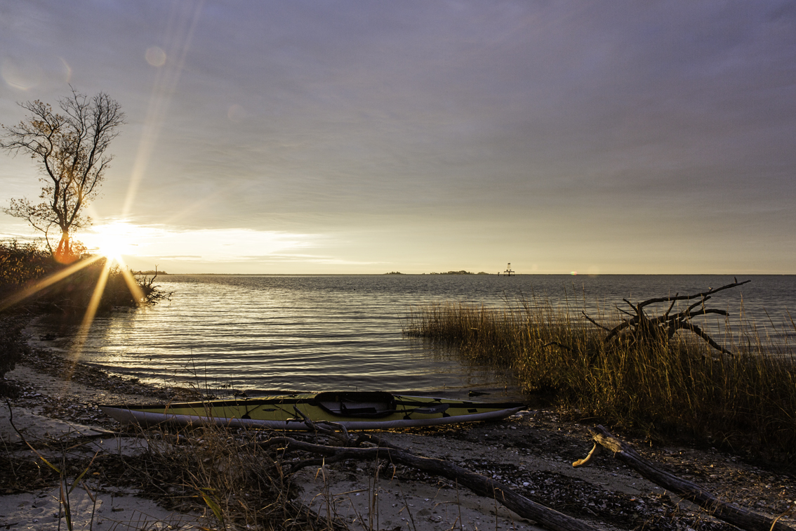 Sunrise over the Chesapeake and a Folbot Cooper.