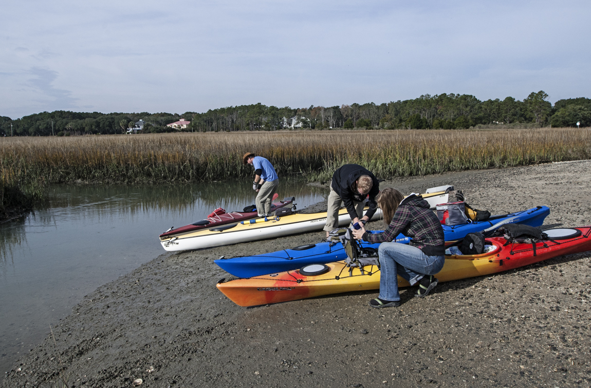 The crew prepping at the landing