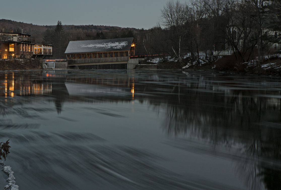 The covered bridge over the Ottauquechee river.