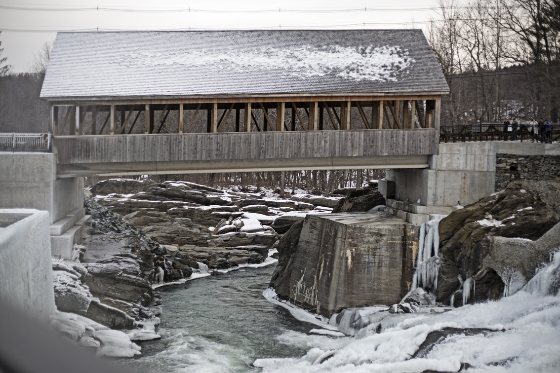 Icy mist gathering on the roof of the bridge.