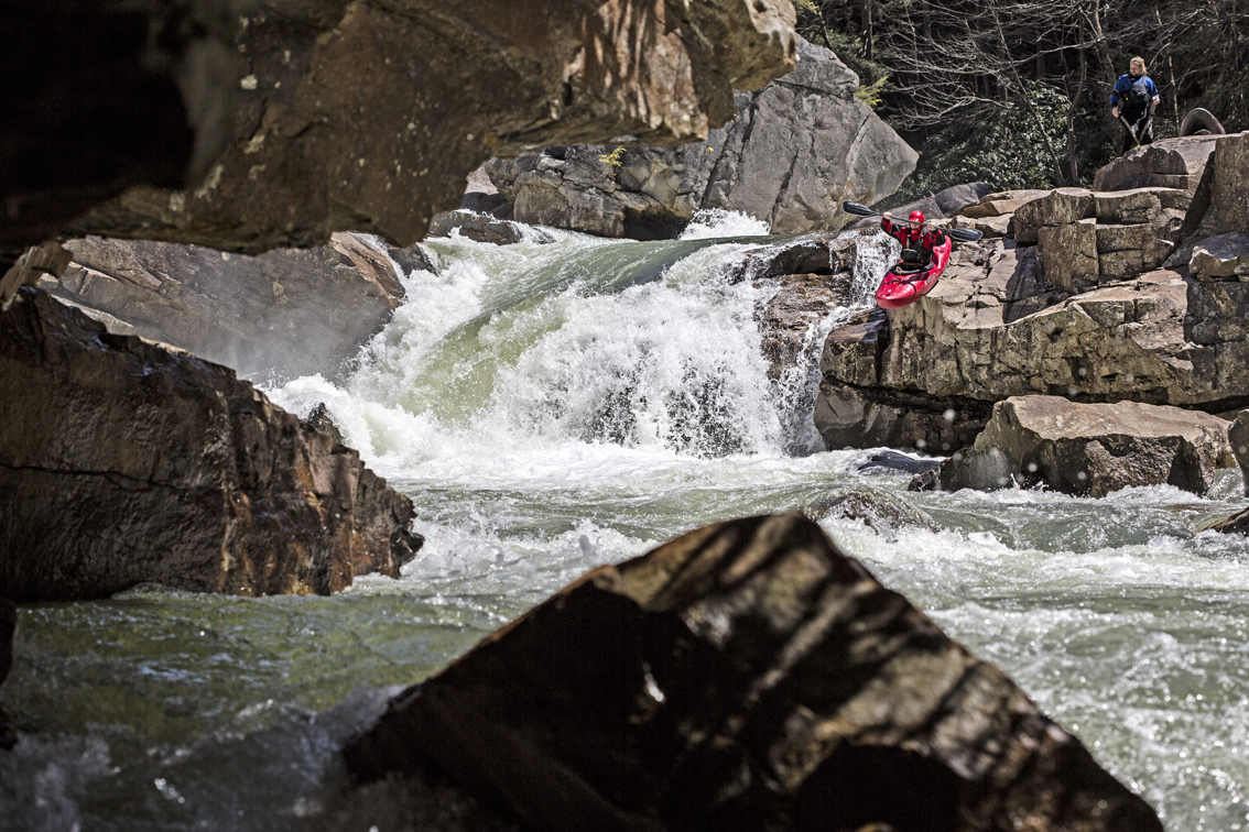 Zac seal launching after the portage around big splat rapid, one that has claimed a few lives in the past.