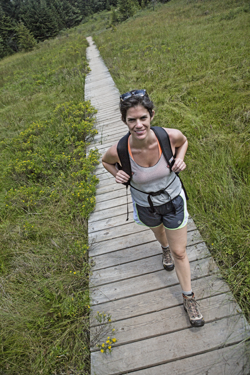 Sloane crossing one of the boggy spots.