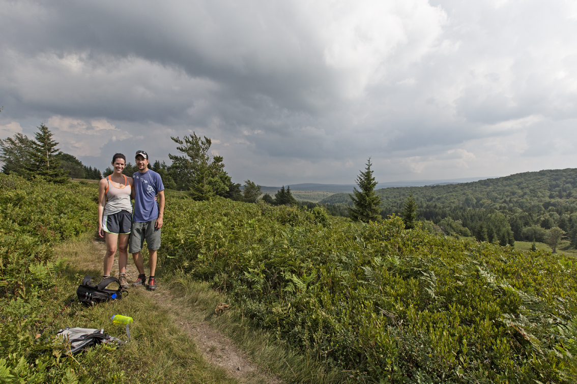 On our way back, hiking through a meadow filled with blueberry bushes.