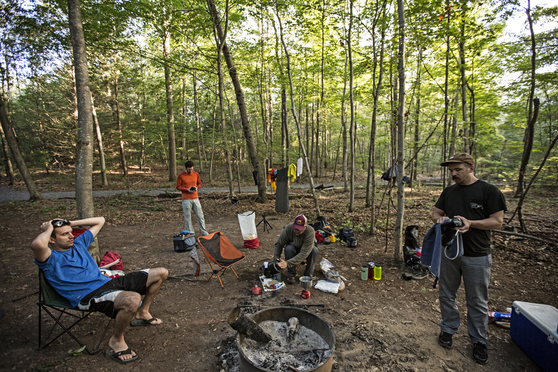 Finishing the dishes after our meal.