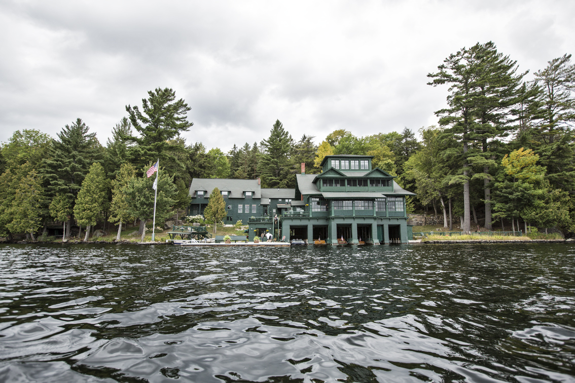 The main lodge at PAOWNYC, the wedding ceremony was held in the great room on the first floor, overlooking the lake.