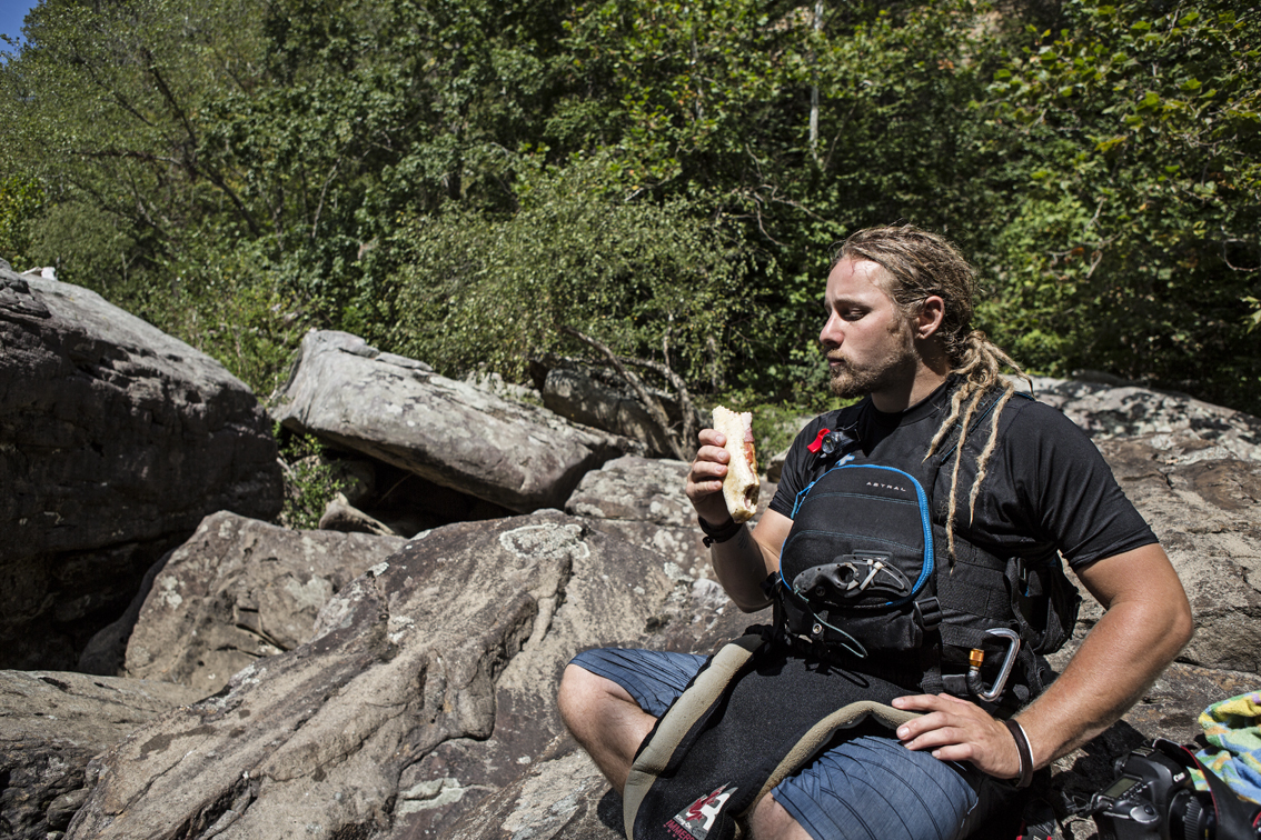 Lunch (sheetz!) at 5 boat hole, on the lower Gualey.