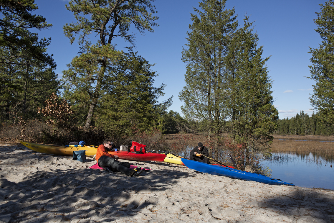 Lunch on the sandy banks of the Batsto, fueling up for our portage.