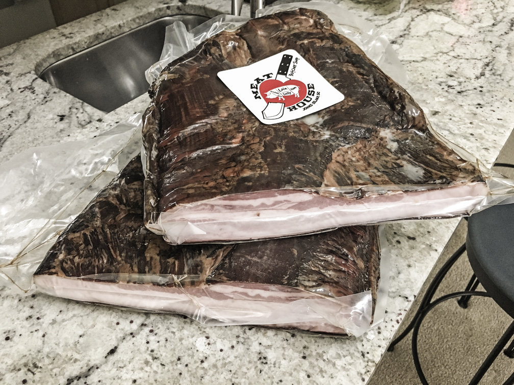 13lbs of cured pork belly, from a sustainably raised, Greenville, SC happy pig. You'll be seeing more of this later. 