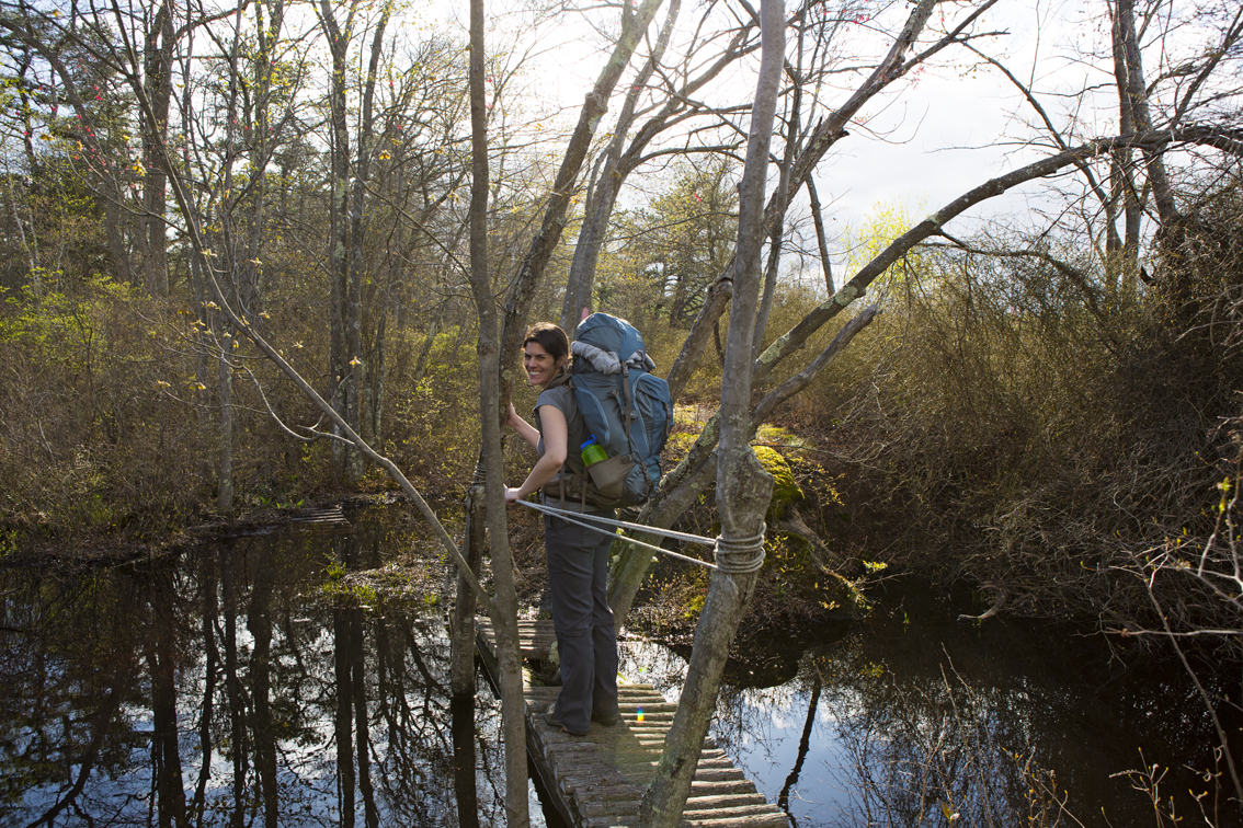 One of the many bridges with rope railings on this section of the Batona trail. 