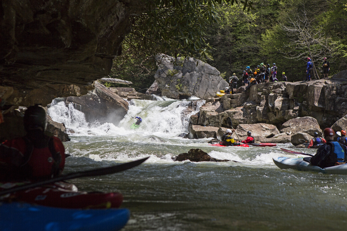 Random hero running Big Splat Rapid, a class V on the Lower Big Sandy river in WV.