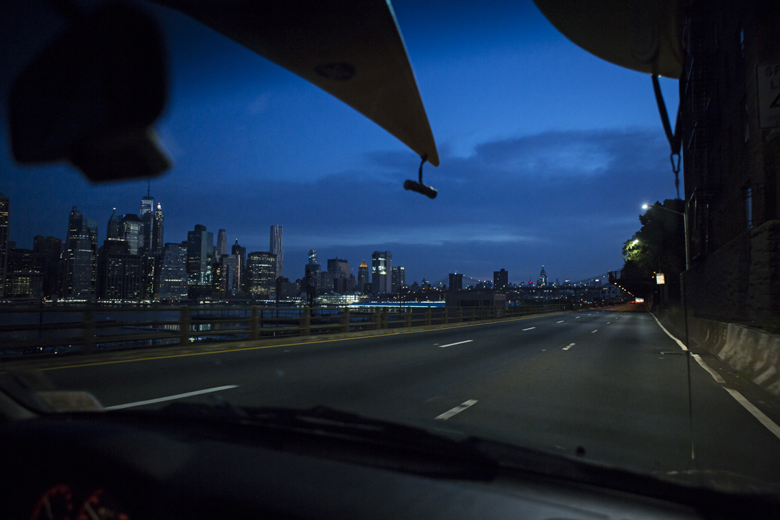 Cruising to our put in at Newtown Creek, from Brooklyn. The highway was oddly quiet at 530 AM.