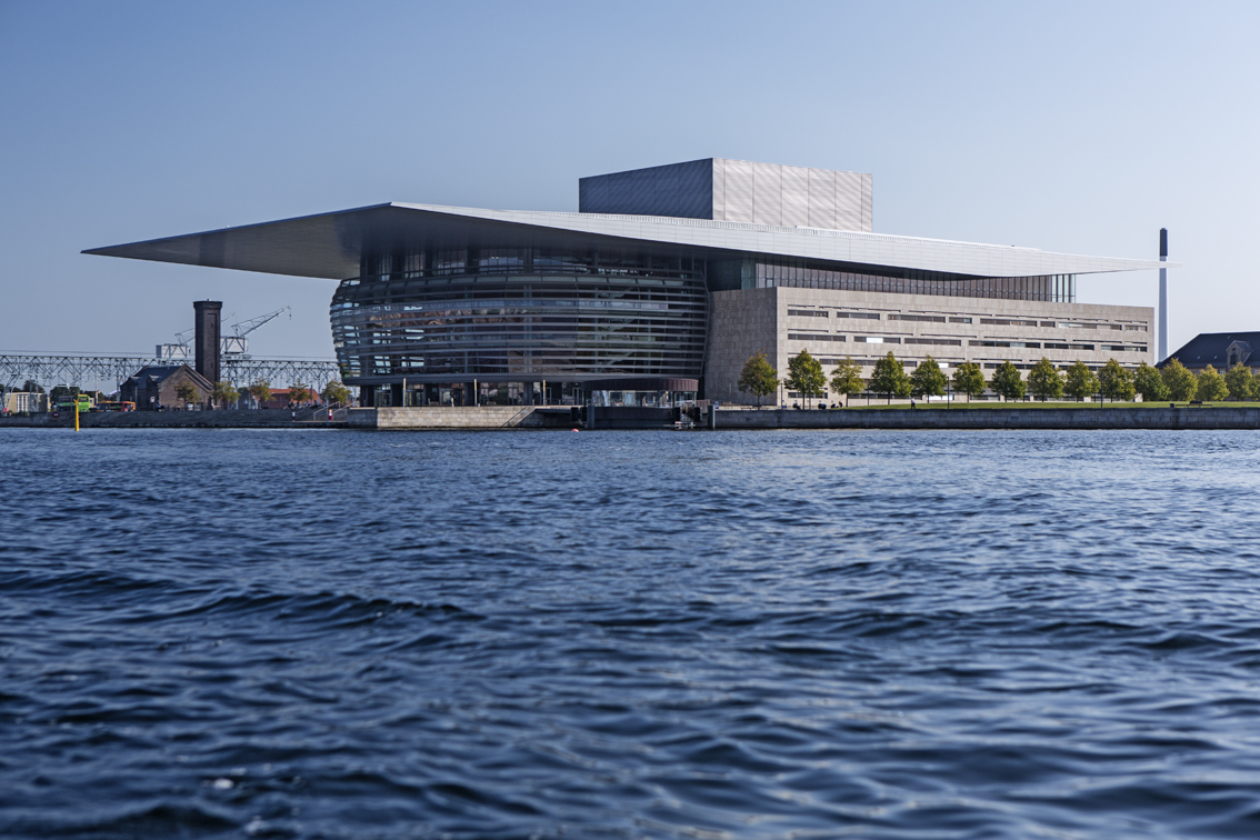 The Royal Danish Opera house, as seen from the kayak tour, was completed in 2004. Check out how RedBull uses this building.