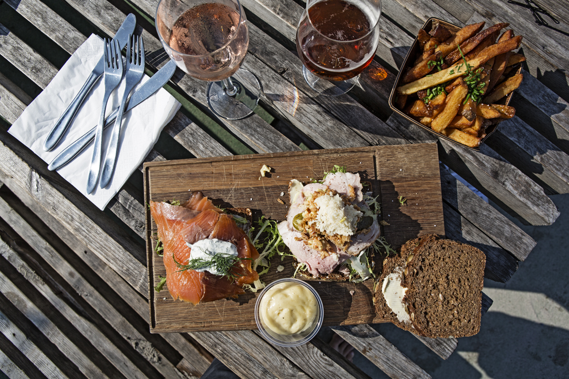 Danish smorrebrod. Open face sandwiches from Kayak Bar - they were delicious. Sloane got salmon and I got roast beef.