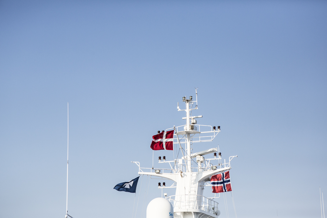 The Danish and Norwegian flag, along with the DFDS seaways flag