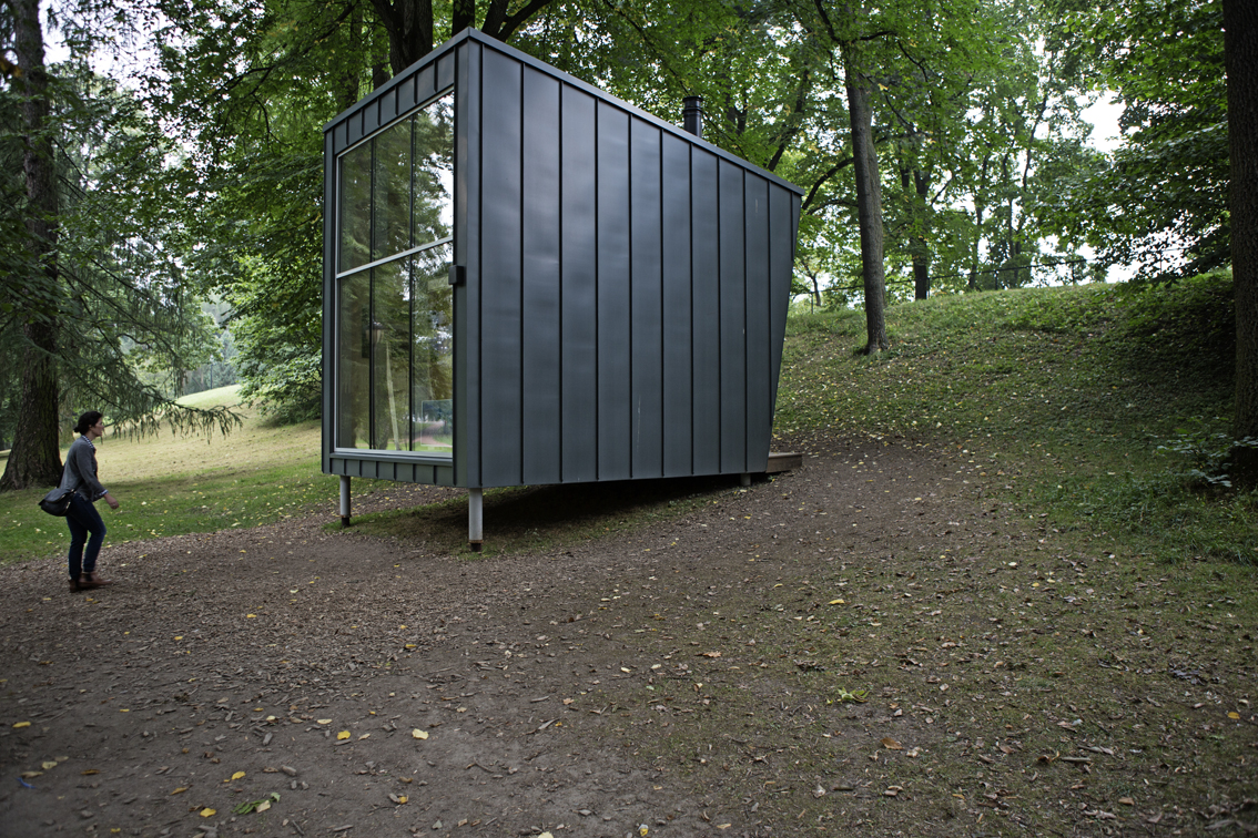 Sloane at one of the new huts for the Norwegian Trekking Association, A.K.A. the DNT. This new modern hut, along with an old school one were brought to the palace park as part of a celebration this past summer.