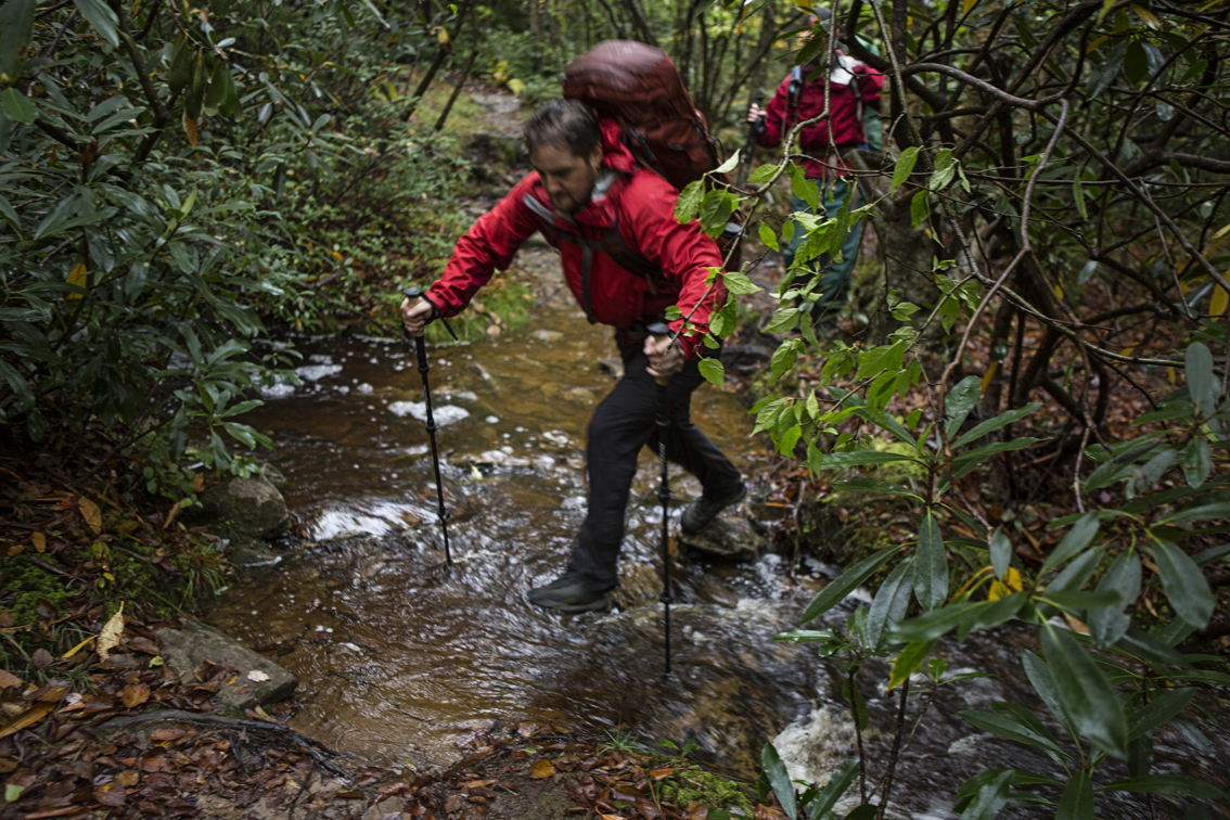 Crossing one of the many creeks on our second day of hiking.