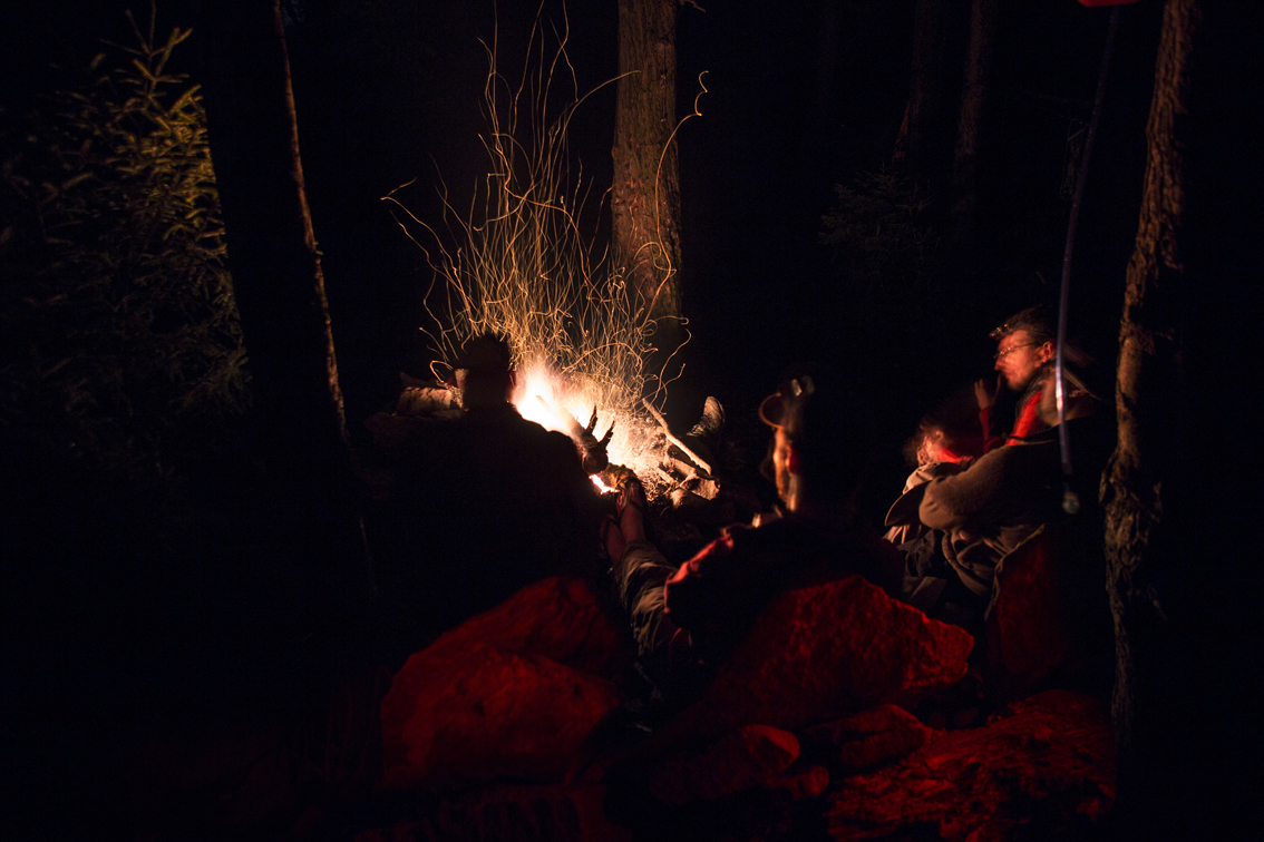 A roaring, wet birch fire to warm us up and dry out some wet socks and boots.