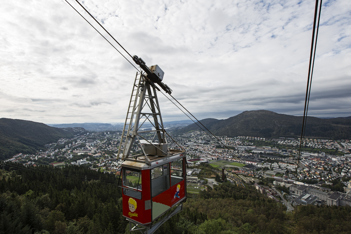 The Ulriken cable car - Bergen below.