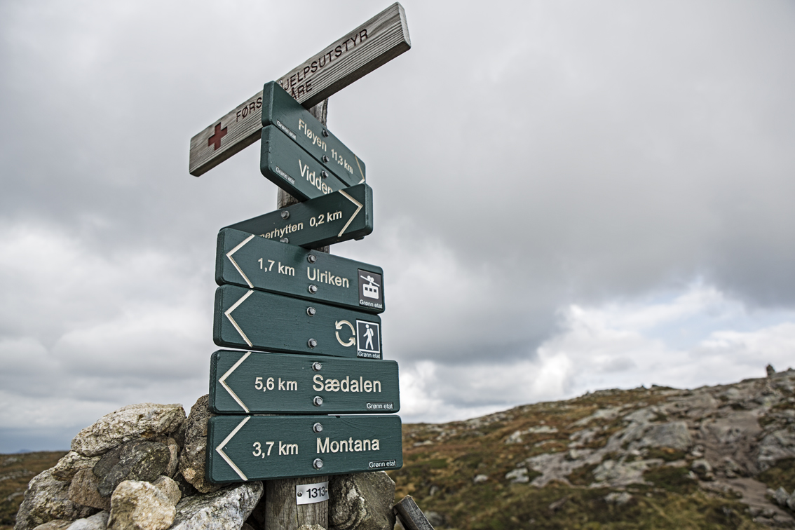 Sign posts and cloudy skies along our hike.