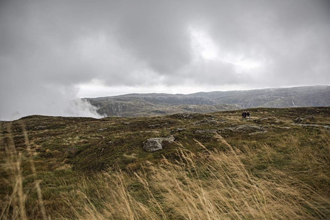 Fog rolling up the valley where Ervik sits.