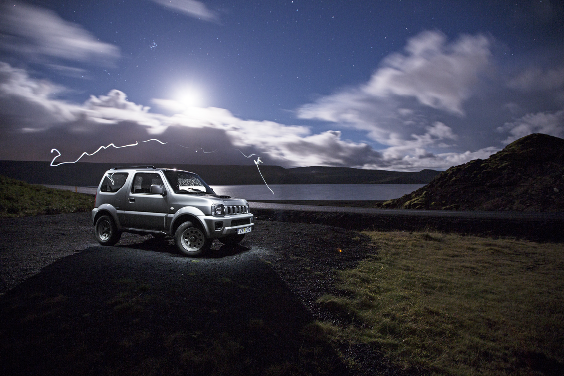 Waiting for the Aurora to show up a lake Kleifarvatn.