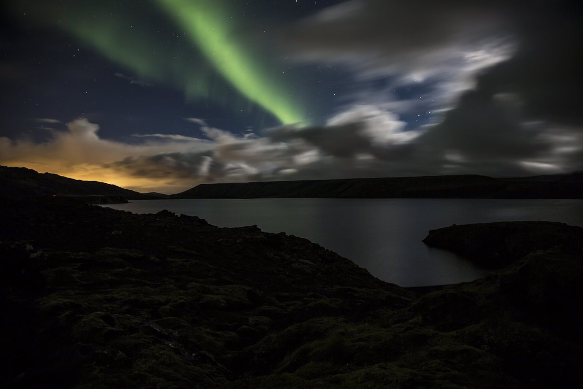 Getting stronger. You can see the light pollution from Reykjavik in the background.