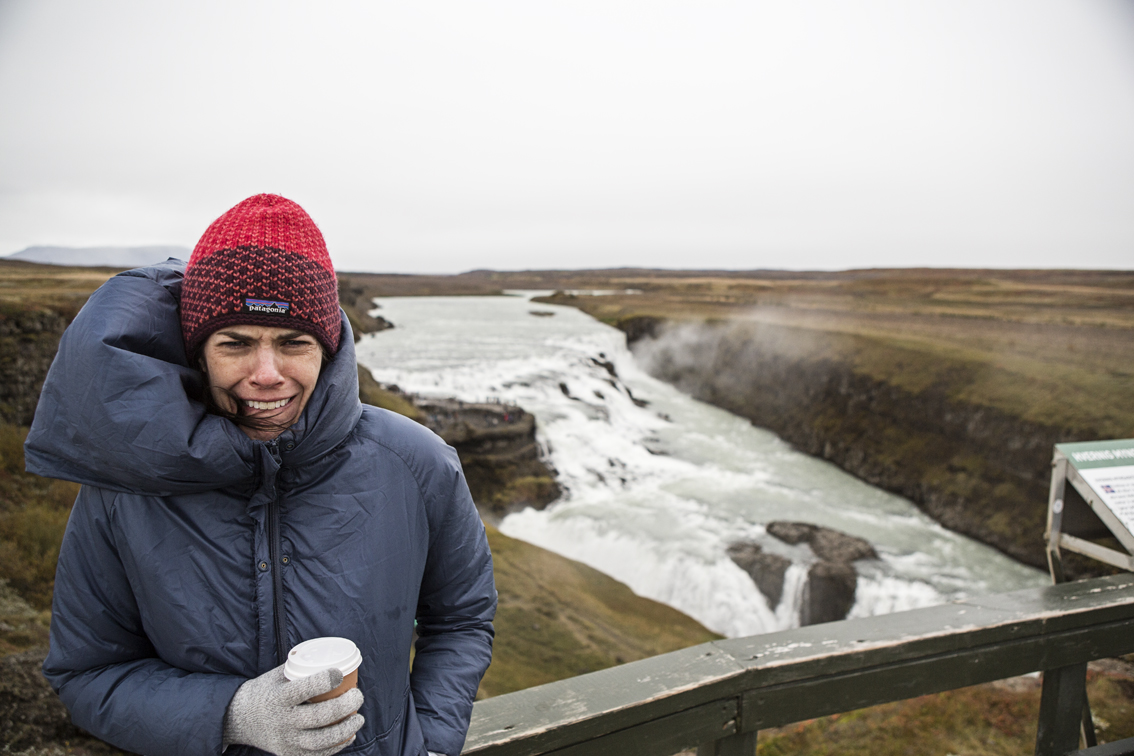 Sloane at Gullfoss, her expression says it all.