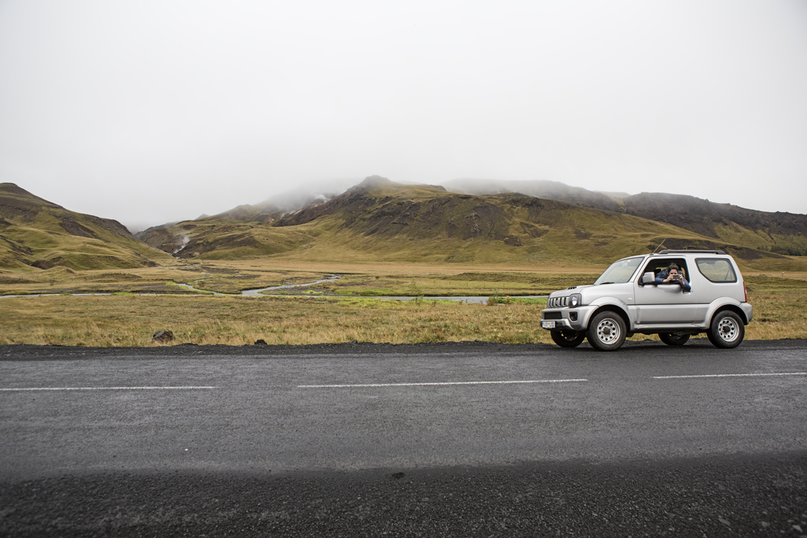 Sloane on the road to Reykjadalur.