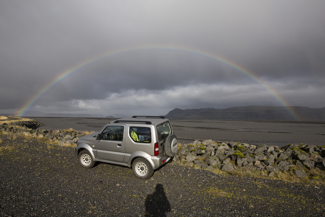 Mega rainbow, looking inland toward Seljalandsfoss.