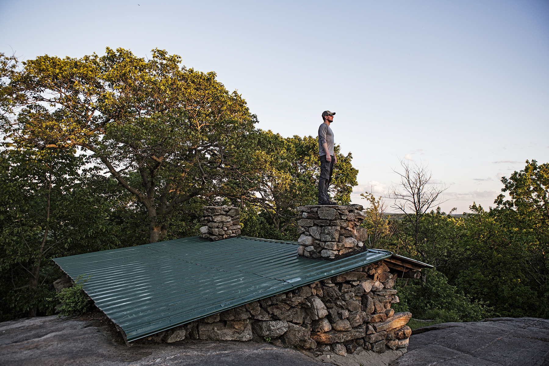 Frank on the chimney of the Stockbridge shelter, getting the best view.