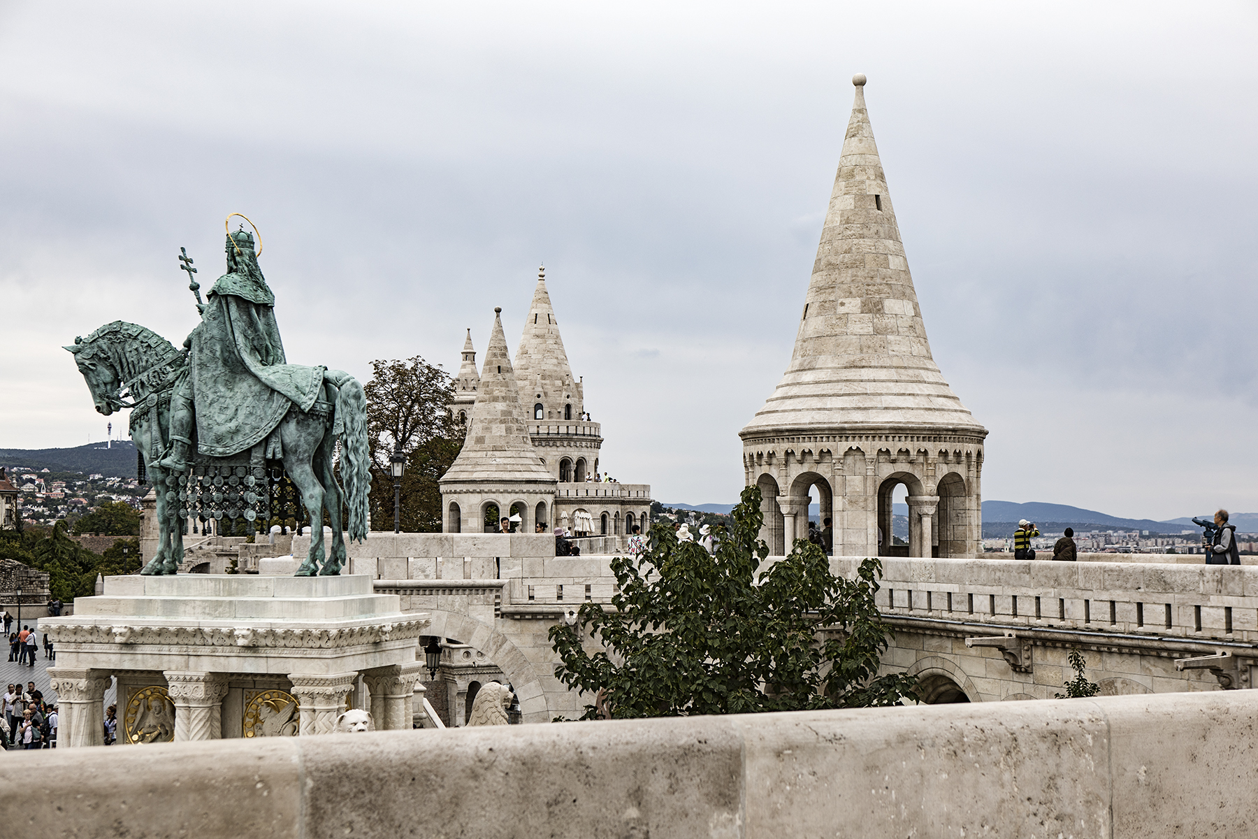 Fisherman's Bastion. The guy on the horse is St. Stephen, the same guy who's church you saw Sloane in front of on her bike.