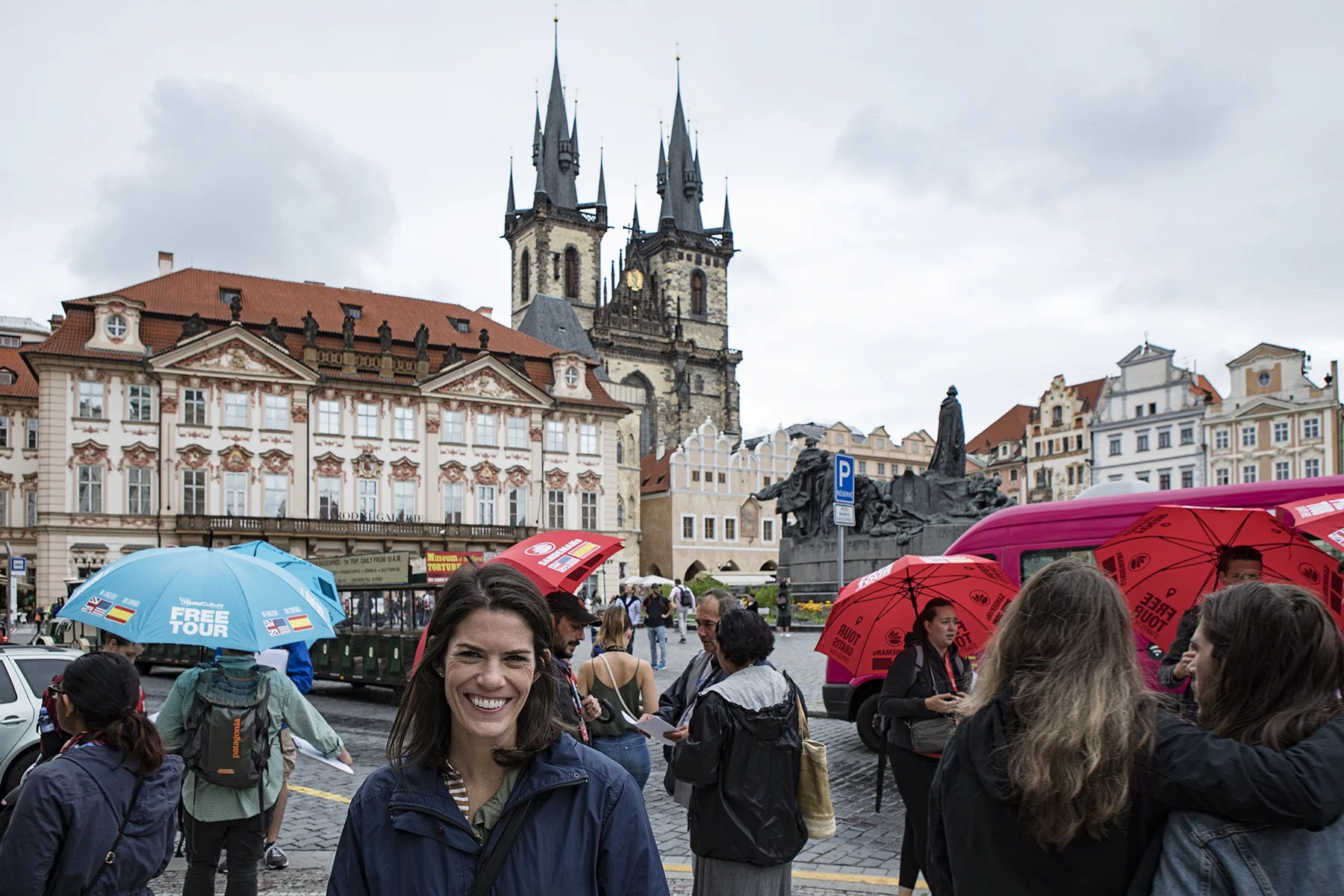Sloane in Old Town Square, patiently awaiting our tour to begin.