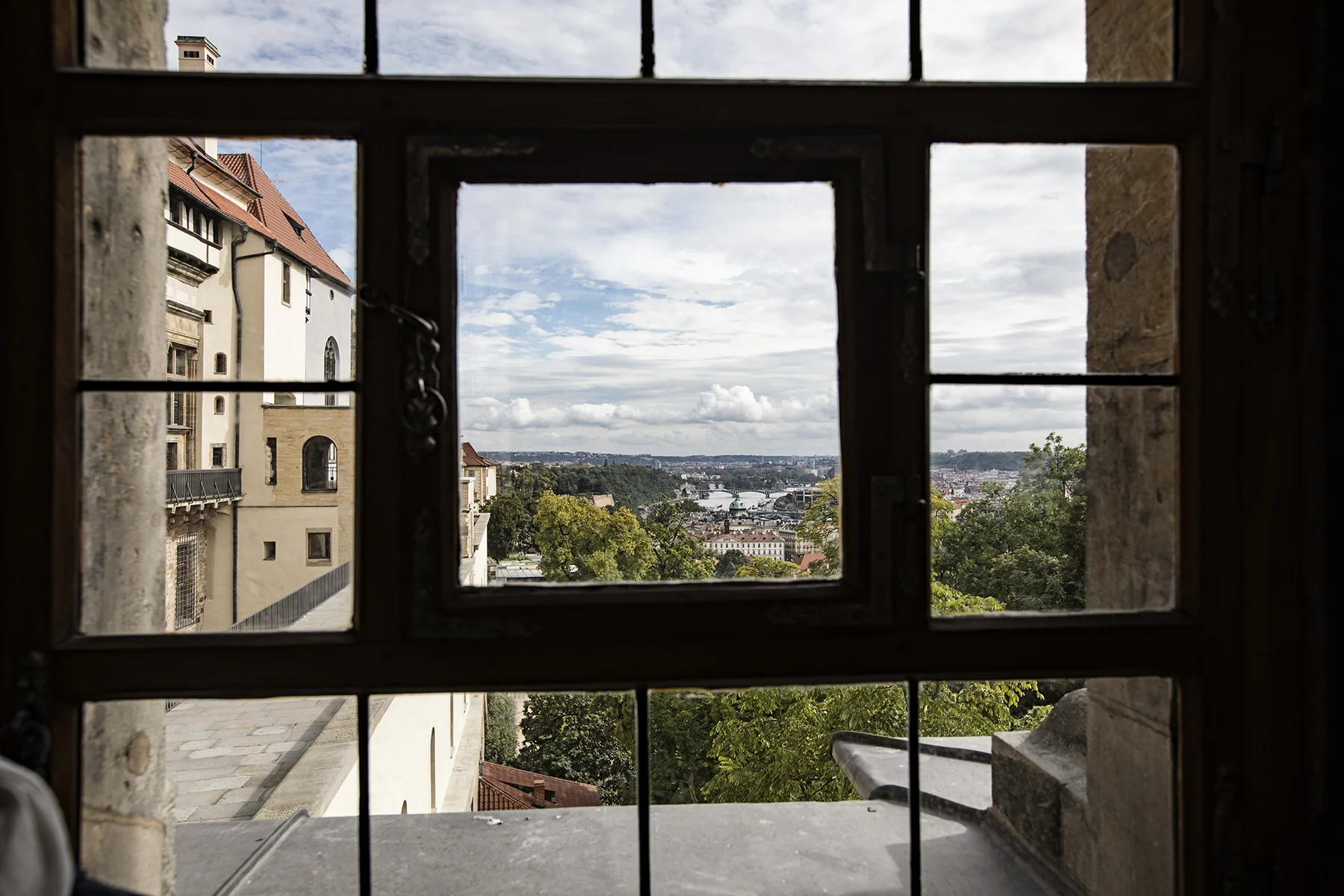 A view from one of the bed chambers, overlooking the river and city.