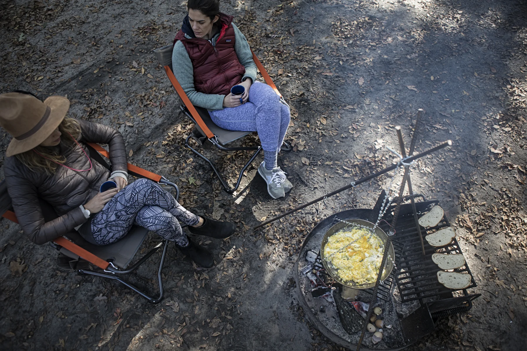 Morning fireside chat with some warm coffee.