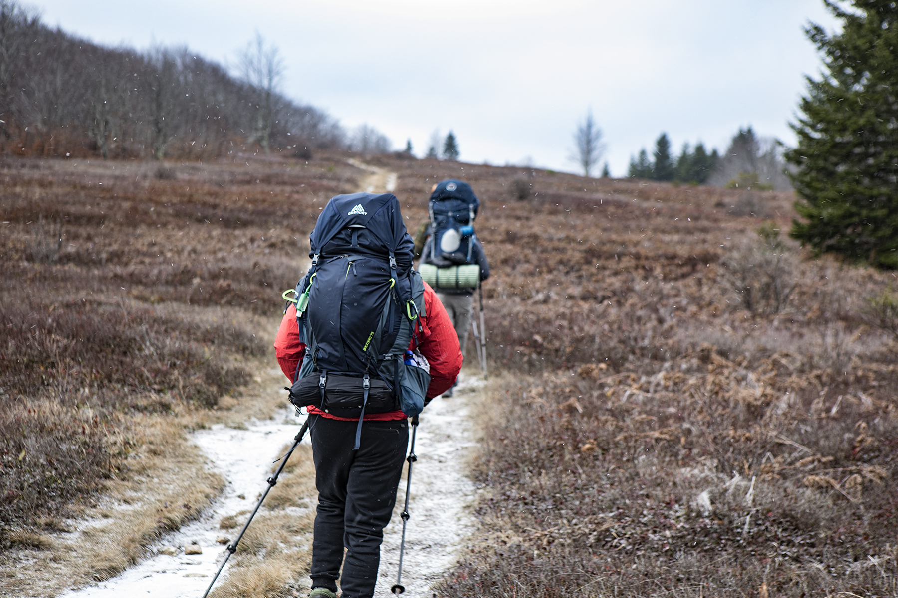 Snow and ice on the trail.