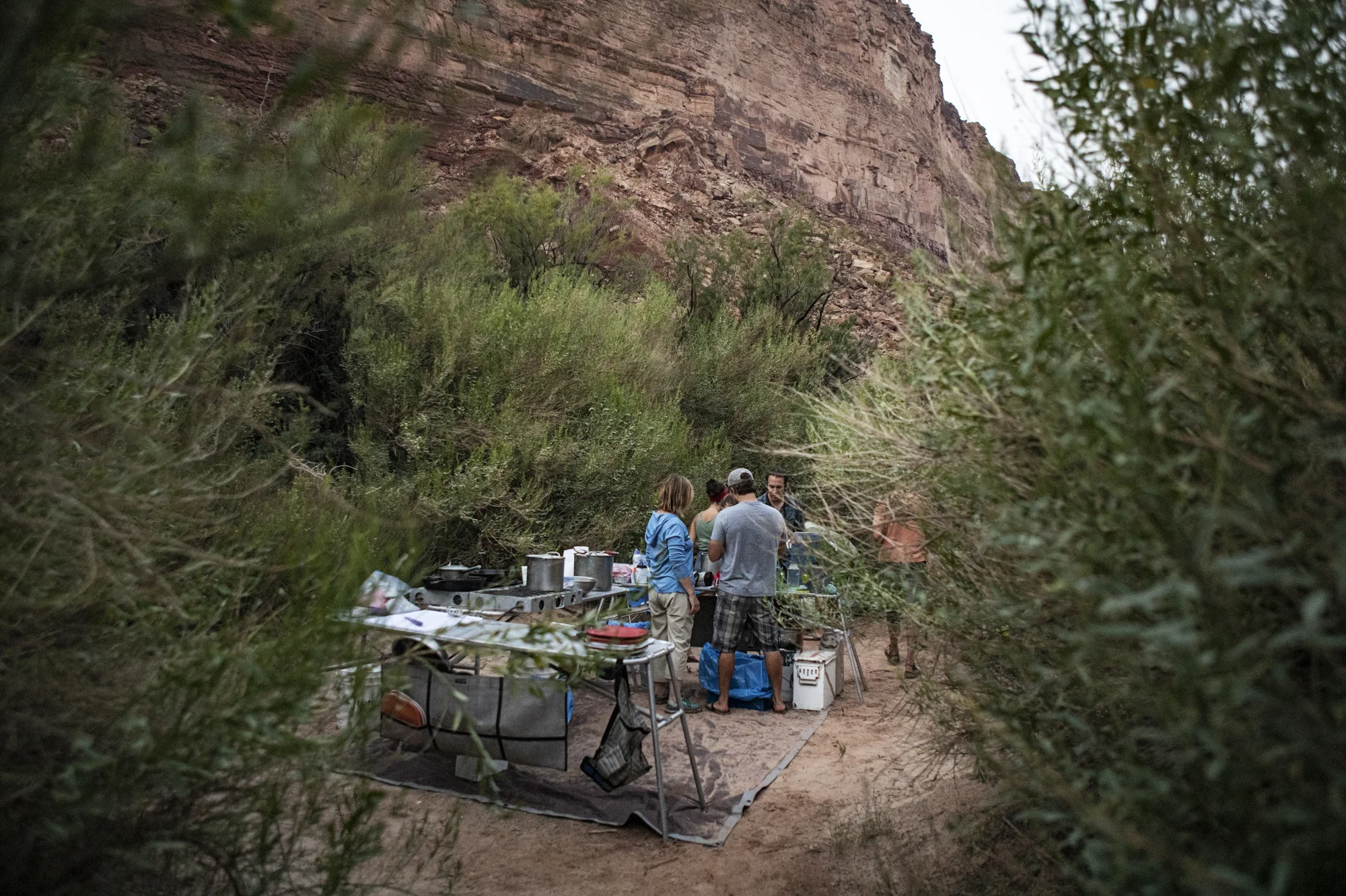 First try at setting up the camp kitchen. A tarp must be used where food is prepped and served to catch any food debris - this helps keep campsites clean for the next crew.