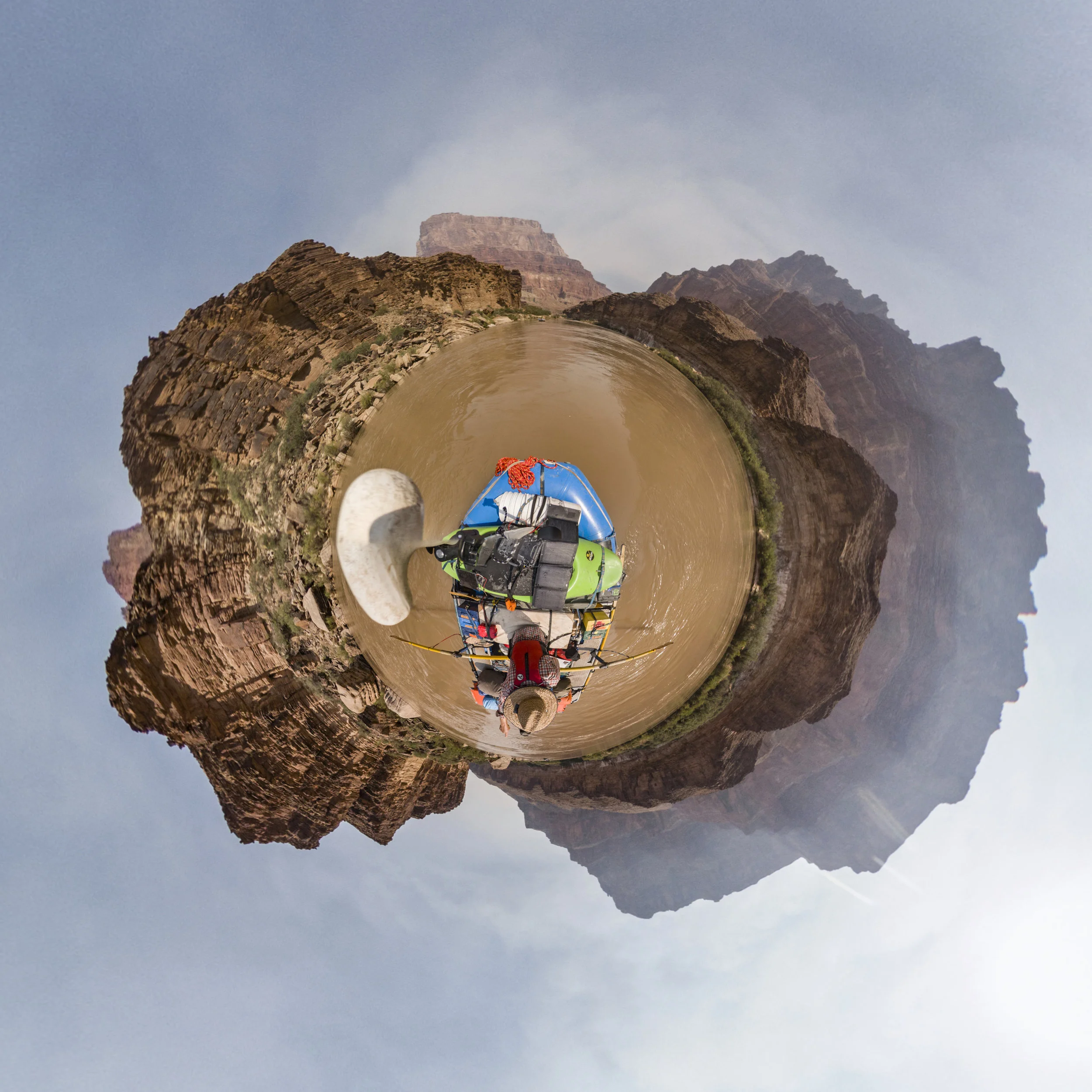 Go Pro Fusion shot of us on the river, forest fire smoke from the north rim fire.