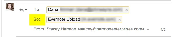 BCC your unique Evernote account email address to auto create notes from your email replies